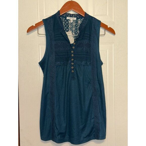 NWT Maurice’s Solid Ribbed Crochet Trim Henley Tank Top SZ XS - Picture 2 of 11